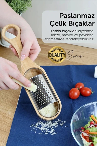 Doğal Ahşap Bambu Saplı Hazneli Rende Peynir Limon Zencefil Sarımsak El Rendesi Asma Sap - 4