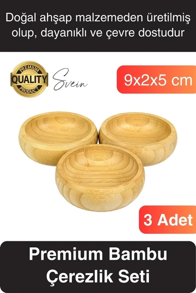 Premium 3'lü Doğal Bambu Çerezlik Seti Ahşap Dekoratif Sade Kase Yuvarlak Atıştırmalık Kabı Sosluk