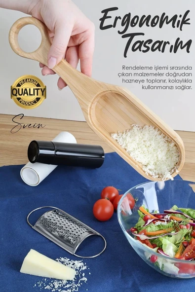 Doğal Ahşap Bambu Saplı Hazneli Rende Peynir Limon Zencefil Sarımsak El Rendesi Asma Sap - 2