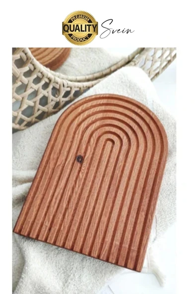 Dekoratif Ahşap Oymalı Kahverengi Gökkuşağı Çay Kahve Sunum Tepsisi Tabağı Doğal Şık Dekor Sunumluk - 2