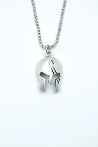 Gladyatör Miğfer Gümüş Kaplama Örme Zincir Kolye ürün görseli 1