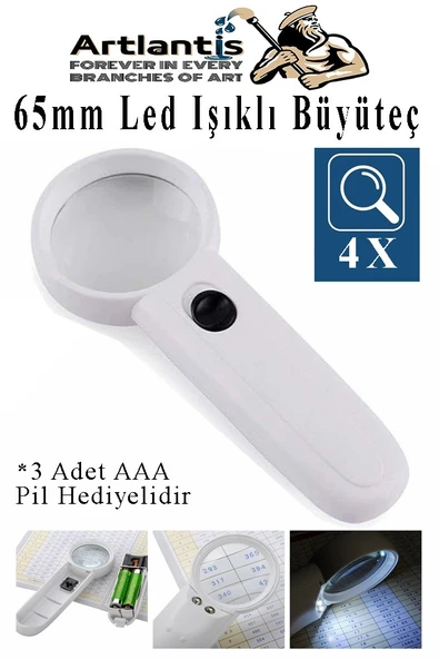 Led Işıklı Büyüteç 65 mm 1 Adet 4X Büyütme Optik Büyüteç El Tipi Işıklı Lens Taşınabilir Okul Büro Ofis