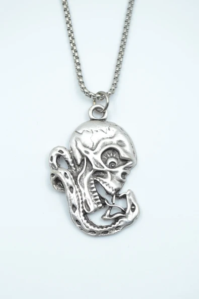 Yılan - Kuru Kafa - Venom Gümüş Kaplama Örme Zincir Kolye ürün görseli 1