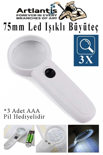 Led Işıklı Büyüteç 75 mm 1 Adet 3X Büyütme Optik Büyüteç El Tipi Işıklı Lens Taşınabilir Okul Büro Ofis