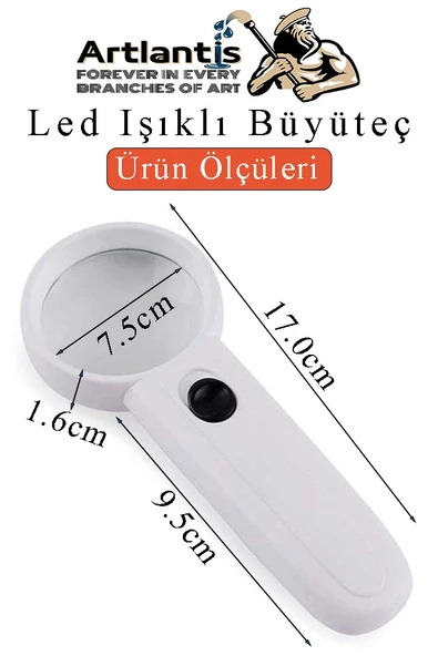 Led Işıklı Büyüteç 75 mm 1 Adet 3X Büyütme Optik Büyüteç El Tipi Işıklı Lens Taşınabilir Okul Büro Ofis - 2