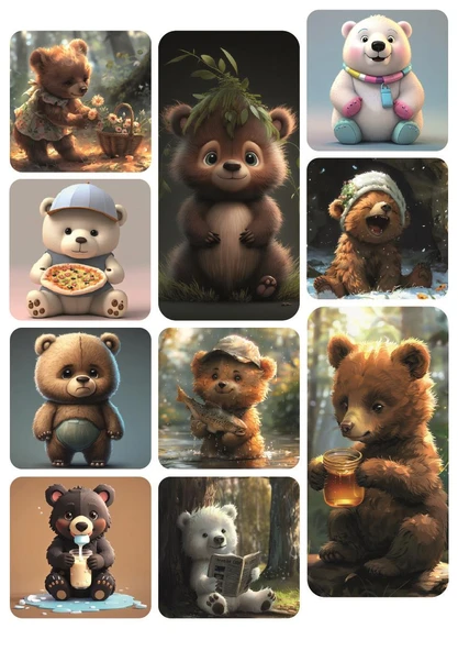 10 ADET Ayı Temalı Şirin Sticker ürün görseli