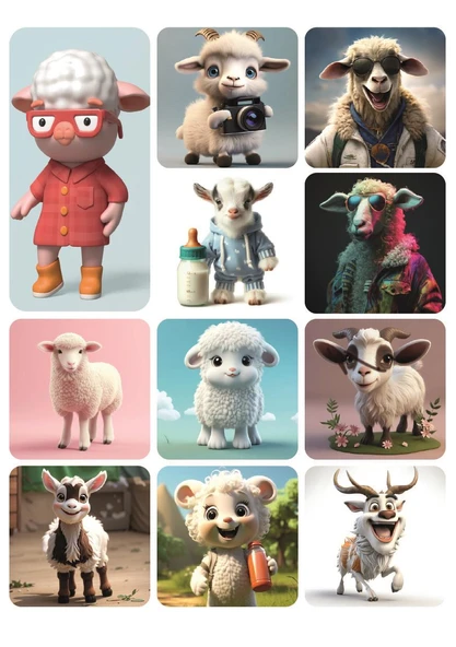 11 Adet Kuzu Sevimli Sticker Hayvan ürün görseli