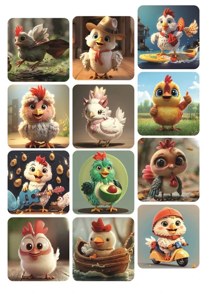 12 ADET Horoz Temalı Tatlı Hayvan Stickerları ürün görseli