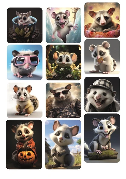 12 adet Fare Temalı Hayvan Serisi Sticker Sevimli ürün görseli