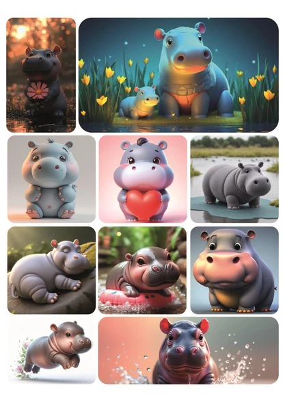 1004 Su Aygırı Sevimli Hayvan Sticker ürün görseli