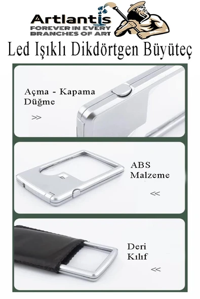 Led Işıklı Kart Tipi Büyüteç 1 Adet 3X 6X Büyütme Lens El Tipi Mercek Cep Büyüteç Kılıflı Okul Büro Ofis - 4