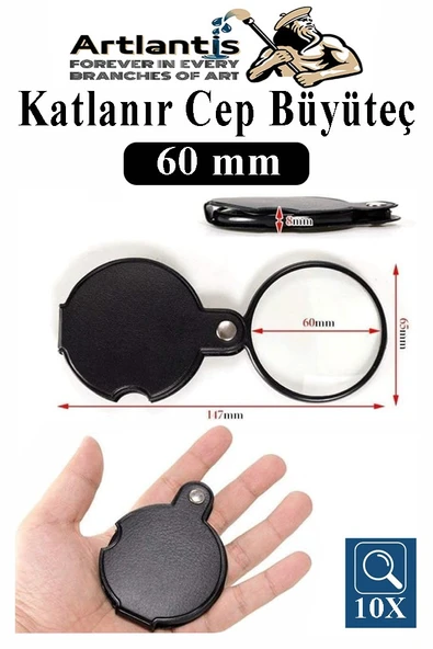 Katlanır Cep Büyüteç 60 mm 1 Adet 10X Büyütme Lens Cepte Taşınan Optik Lens Mercek Okuma Büyüteci Mini Cep El Büyüteci