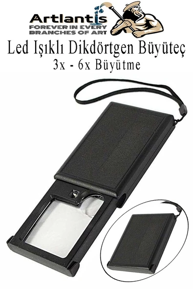 Led Işıklı Dikdörtgen Çekmeceli Büyüteç 1 Adet 3X 6X Büyütme Optik Lens El Tipi Mercek Çep Büyüteci Okul Ofis Büro
