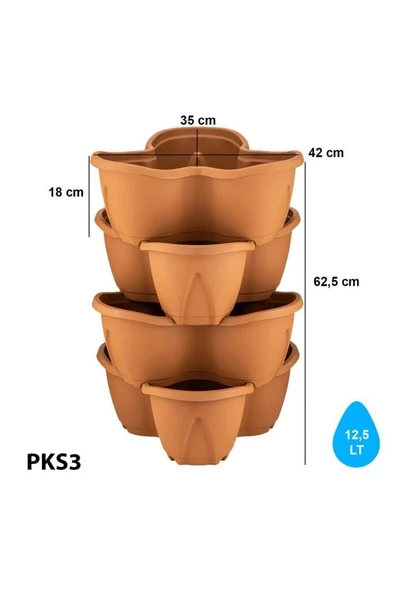 Omnipazar SO-PKS3 Pamukkale Dekoratif Saksı Çilek Saksı 4'lü Set 12.5 Litre Kiremit No 3 - 3