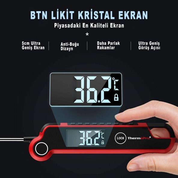 Thermopro TP620 Su Geçirmez Katlanabilir LED Ekranlı Gıda Pişirme Termometresi - 2