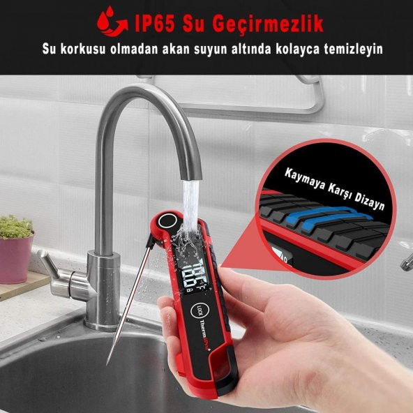 Thermopro TP620 Su Geçirmez Katlanabilir LED Ekranlı Gıda Pişirme Termometresi - 5