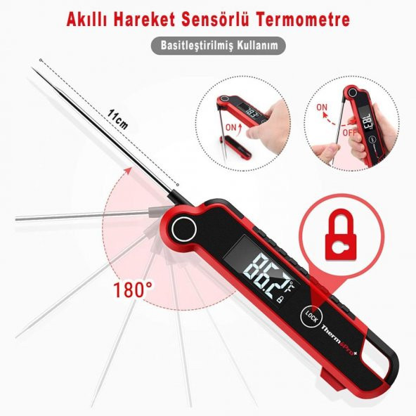 Thermopro TP620 Su Geçirmez Katlanabilir LED Ekranlı Gıda Pişirme Termometresi - 6