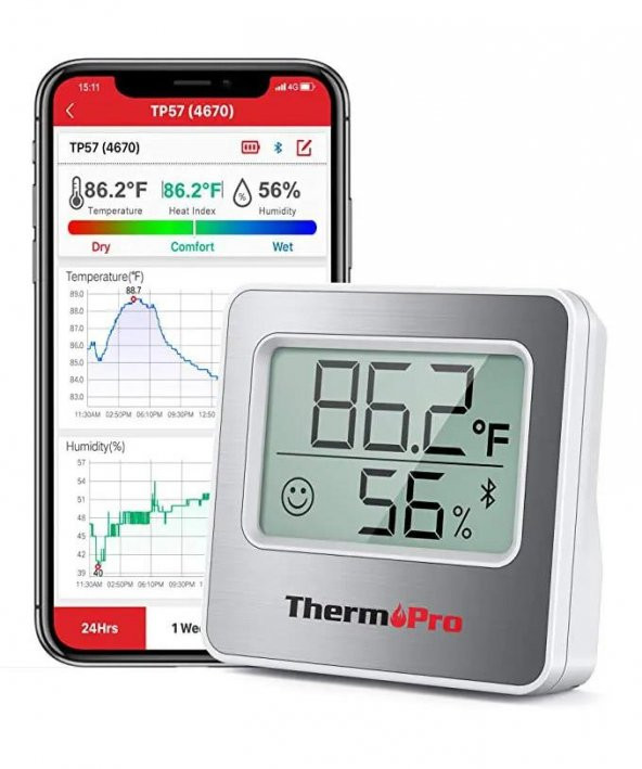 ThermoPro TP357 Akıllı İç Mekan Isı ve Nem Ölçer Termometre