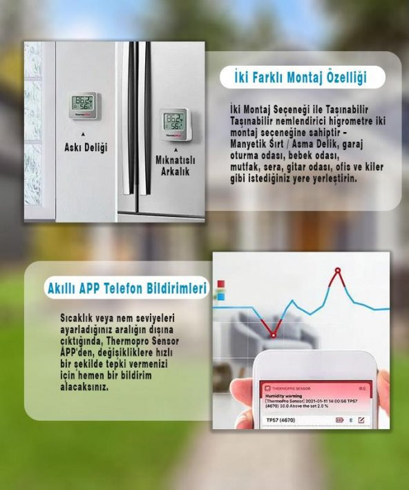 ThermoPro TP357 Akıllı İç Mekan Isı ve Nem Ölçer Termometre - 8