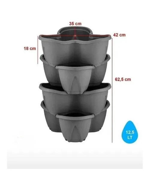 Omnipazar SO-PKS3 Pamukkale Dekoratif Saksı Çilek Saksı 4'lü Set 12.5 Litre Antrasit No 3 - 2