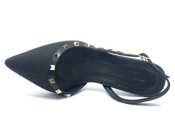 Feles Hasır Zımba Detaylı Arkası Açık Stiletto Kadın Topuklu Ayakkabı - 10