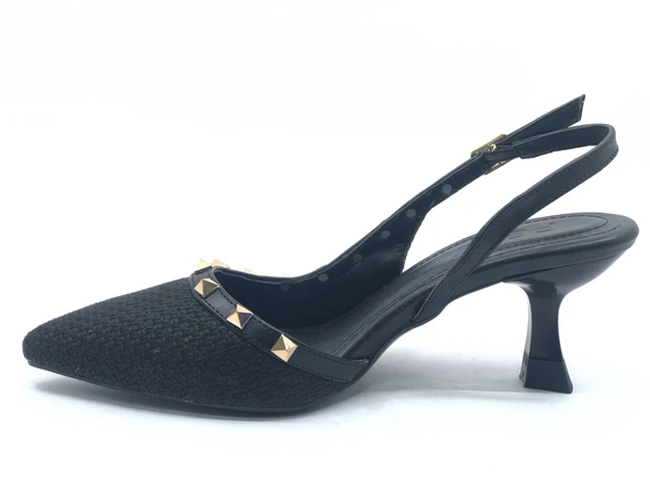 Feles Hasır Zımba Detaylı Arkası Açık Stiletto Kadın Topuklu Ayakkabı - 9