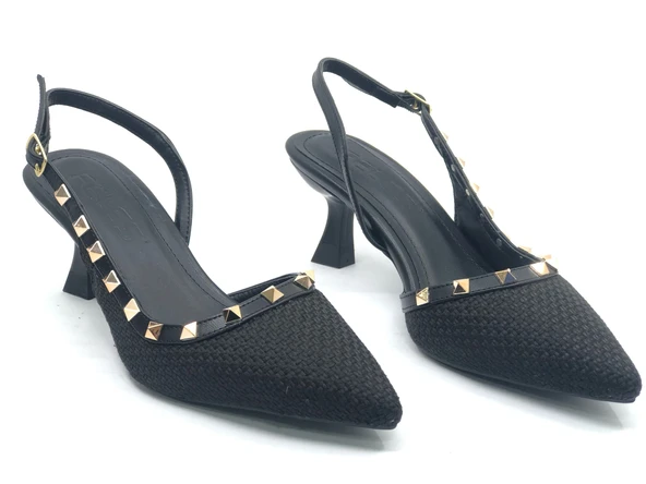 Feles Hasır Zımba Detaylı Arkası Açık Stiletto Kadın Topuklu Ayakkabı - 6