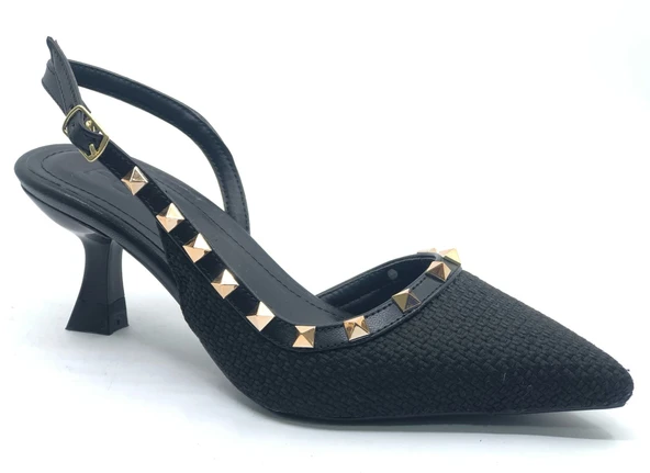 Feles Hasır Zımba Detaylı Arkası Açık Stiletto Kadın Topuklu Ayakkabı - 7