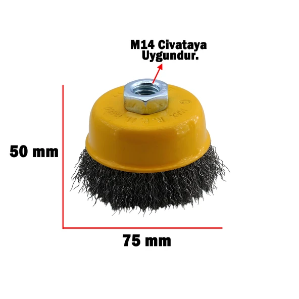 Saçaklı Çanak Fırça 75 mm Pas Kir Toz Temizleme Metal Temizlik Fırçası - 2
