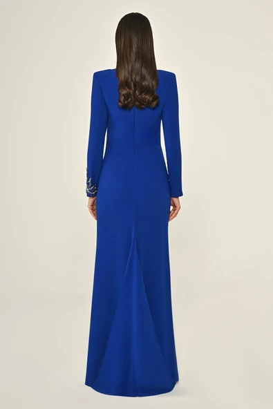 Degaje Yaka Krep Uzun Abiye Elbise Alfa Beta B7020 - 11