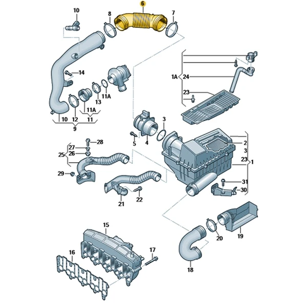 VW Golf 5 2004-2008 2.0 Dizel BKD Motor Hava Filtre Borusu 1K0129684L - 3