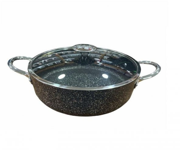 OMS İndüksiyon Uyumlu Granit 24 cm Karnıyarık Tencere Siyah 3316