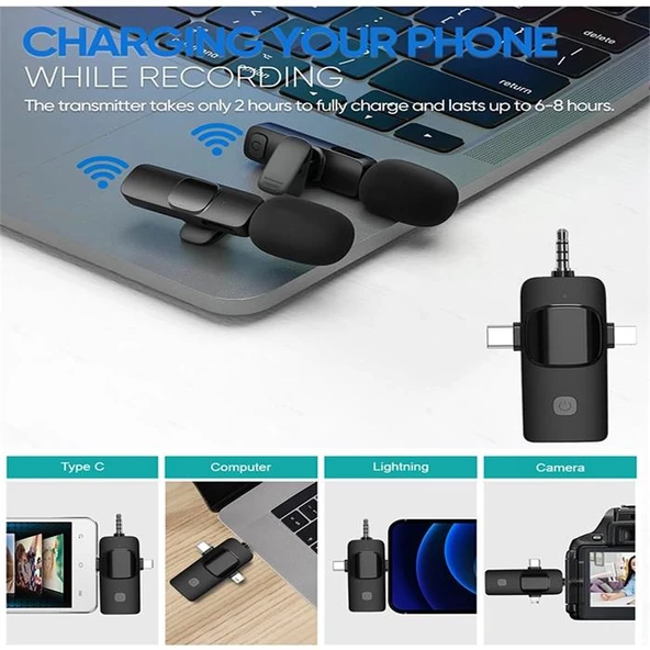 Daytona K9-C2 Type-c Lightning Kablosuz 2li Yaka Mikrofonu - 2