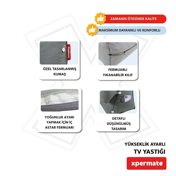 XPERMATE Tv Yastığı Bel Destek Yastığı Sırt Yastığı Boyun Destekli Yastık Ameliyat Sonrası Yastık Gri - 4