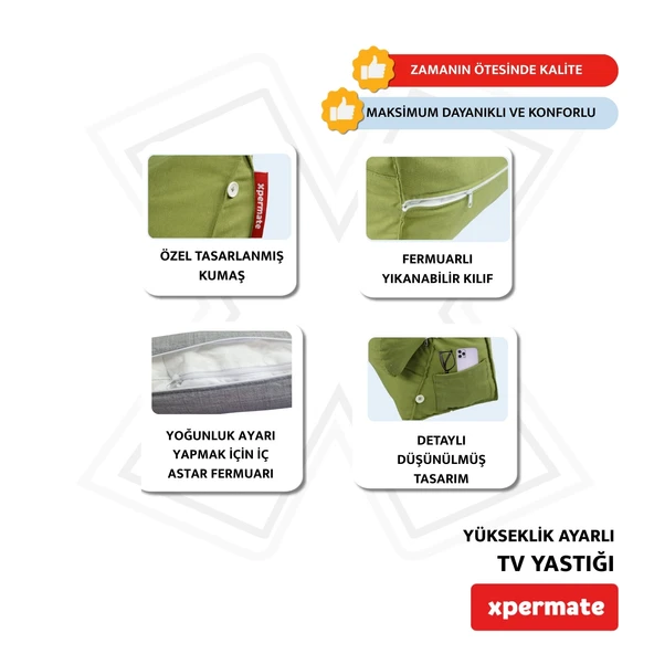 XPERMATE Tv Yastığı Bel Destek Yastığı Sırt Yastığı Boyun Destekli Yastık Ameliyat Sonrası Yastık Koyu Yeşil - 4