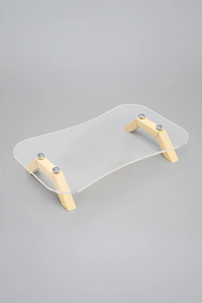 Ahşap Ayaklı Gümüş Düğmeli Şeffaf Pleksi Sunumluk,Organizer - 2