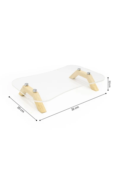 Ahşap Ayaklı Gümüş Düğmeli Şeffaf Pleksi Sunumluk,Organizer - 5