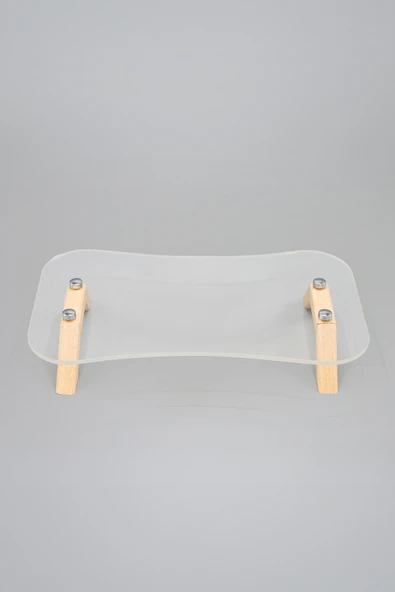 Ahşap Ayaklı Gümüş Düğmeli Şeffaf Pleksi Sunumluk,Organizer - 4