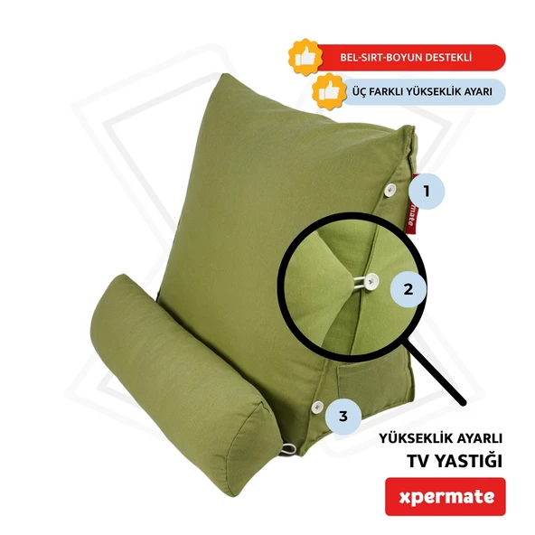 XPERMATE Tv Yastığı Bel Destek Yastığı Sırt Yastığı Boyun Destekli Yastık Ameliyat Sonrası Yastık Koyu Yeşil - 3