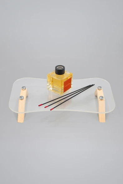 Ahşap Ayaklı Gümüş Düğmeli Şeffaf Pleksi Sunumluk,Organizer - 3