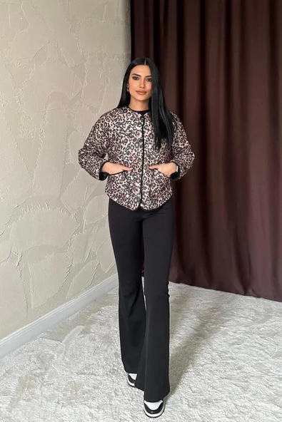 Leopar Leopar Desenli Kapitone Ceket - 4