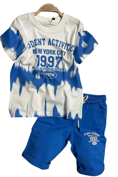 Erkek Çocuk New York City ve Yazı Baskılı T-Shirt Mavi Şortlu Takım ürün görseli