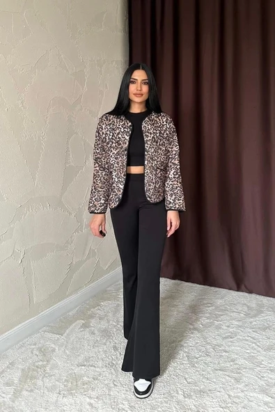 Leopar Leopar Desenli Kapitone Ceket