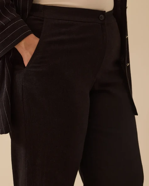 Büyük Beden Düğmeli Bol Paça Pantolon Gala-Xi - Resim 3