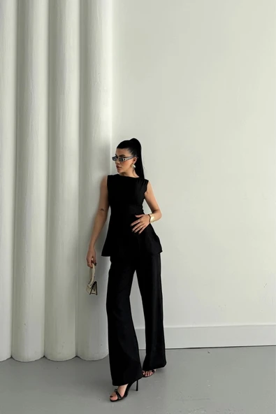 JAKAR KETEN KOLSUZ BLUZ-PANTOLON TK - Siyah - 2