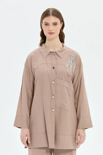 Müsemma Oversize Gömlek Yaka Uzun Kol Kadın Takım - Günlük & Şık - 3