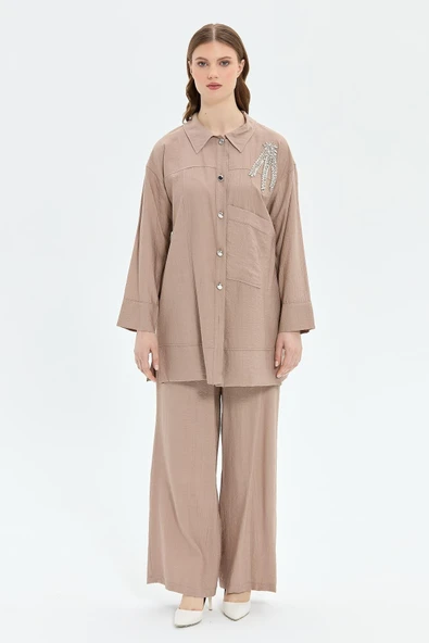 Müsemma Oversize Gömlek Yaka Uzun Kol Kadın Takım - Günlük & Şık