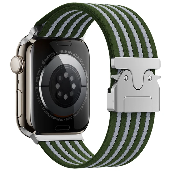 Apple Watch 42mm Kordon Hasır Naylon Örgülü ve Özel Metal Toka Tasarımlı Şık KRD133 Kordon