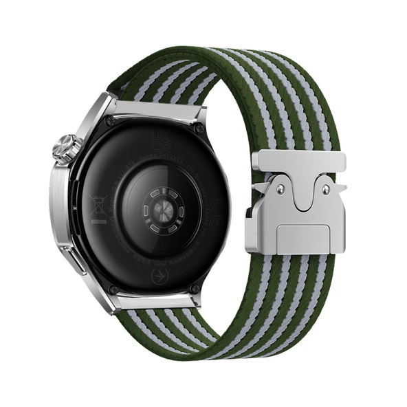 Huawei GT2 46mm Kordon Hasır Naylon Örgülü ve Özel Metal Toka Tasarımlı Şık KRD133 Kordon