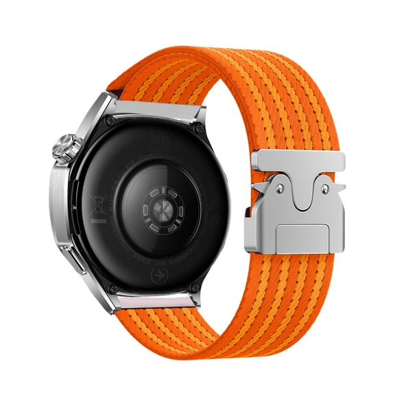 Huawei Watch GT 3 42mm Kordon Hasır Naylon Örgülü ve Özel Metal Toka Tasarımlı Şık KRD133 Kordon
